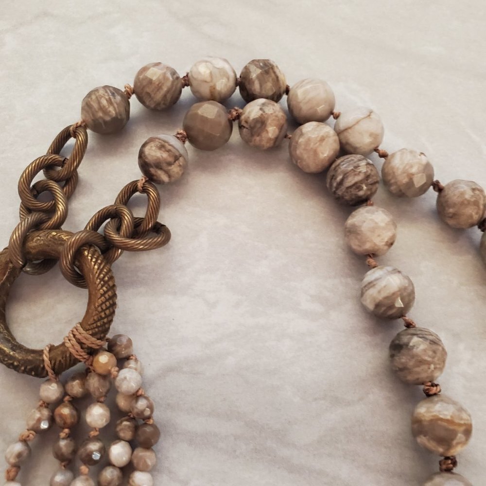 ✨ Shoshanna Lee Boho Bohemian Hippy Stone Beaded Brass Link Necklace ✨ - Picture 5 of 10